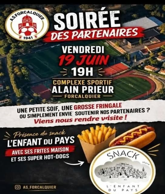 Affiche : soirée des partenaires de l'AS Forcalquier